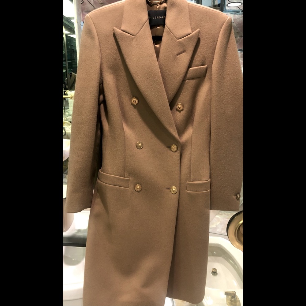 Versace Wool Coat with Gold logo Buttons